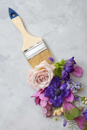 flowers and paint brushの写真素材