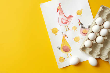 paper tray with eggsの写真素材