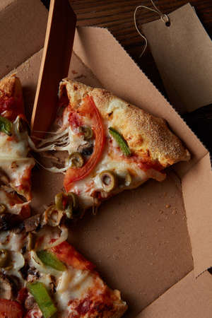 pizza in cardboard pizza boxの写真素材