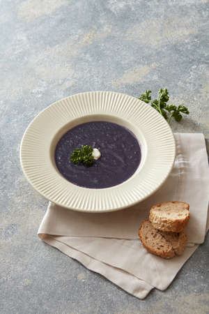 Vegan soup on tableの写真素材