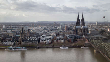 view on historical center of Cologne Cathedral from Rhine riverの写真素材