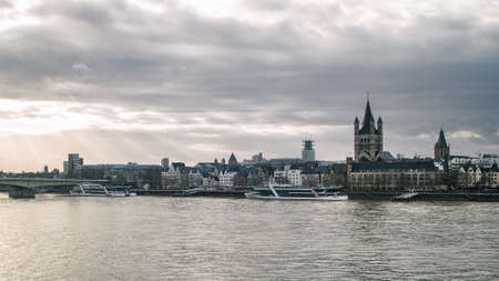 View on Great St. Martin Church and Tower of City Hall in Cologneの写真素材