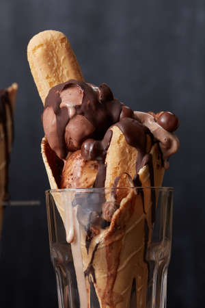 ice cream waffle cone in a glass