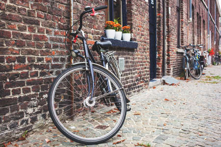 Vintage bicycle in front of old brick wall