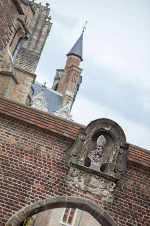 Architectural detail of buildings in the city of Bruges against the blue sky, panoramic view.Belgiumの写真素材