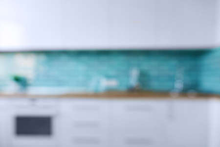 Blur Kitchen Room Interior of Background, product display template.natural lens bokehの写真素材