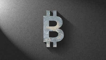 Icon bitcoin on a dark background. Cryptocurrency and blockchain trading concept.の写真素材
