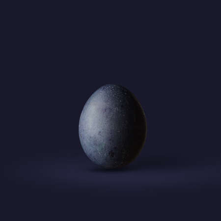 Dark blue easter egg isolated on dark backgroundの写真素材