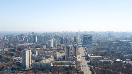 Beautiful area of kiev near the city center at sunrise time, aerial photography in Kiev, Ukraine.の写真素材