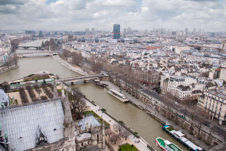 aerial view of Paris and Seine riverの写真素材