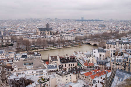 aerial view of Paris and Seine riverの写真素材