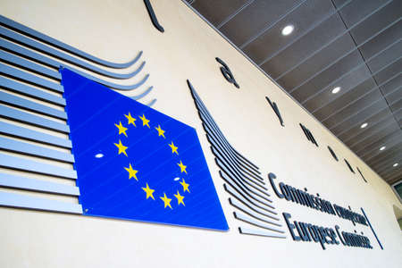 Brussels, Belgium- 24 February, 2014 : Logo of the European Commission building in Brussels.のeditorial素材