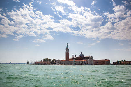 Panoramic view from water to San Giorgio Maggiore, Venice Italy.の写真素材