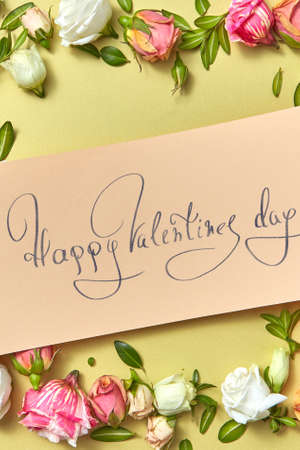 Greeting Valentines card with natural flowers frame.の写真素材