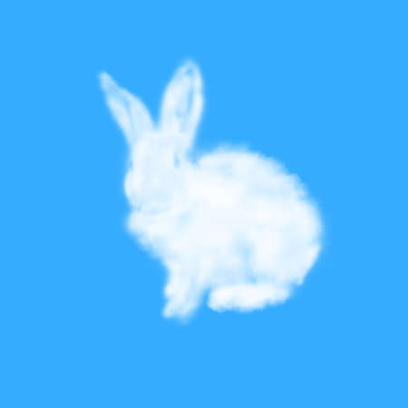 Congratulation card with Easter rabbit made from cloud.の写真素材