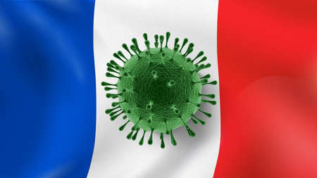 Bacteria of Coronavirus on the background of French flag.の写真素材