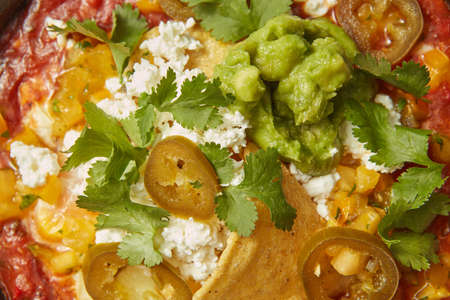 Food background from traditional homemade Shakshuka dish.の写真素材