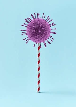 3D Coronavirus bacteria on a plastic straw as a candy.の写真素材