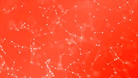 Futuristic abstract background with blockchain technology and network. Global world network and communication technology for internet business on a coral background.の写真素材