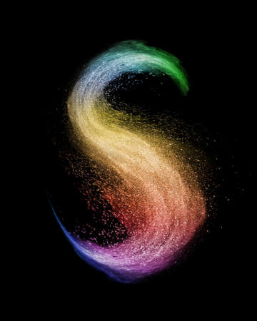 Letter S from rainbow powder splash or explosion on a black.