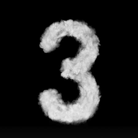 Number three made of white clouds or smoke on a black background with copy space, not render.の写真素材
