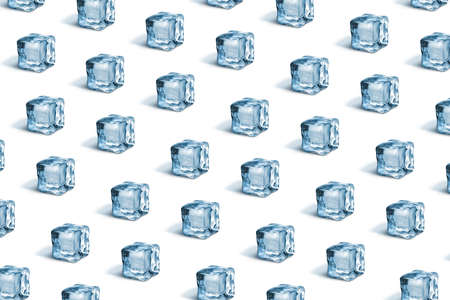 Horizontal pattern from ice cubes on a white background.