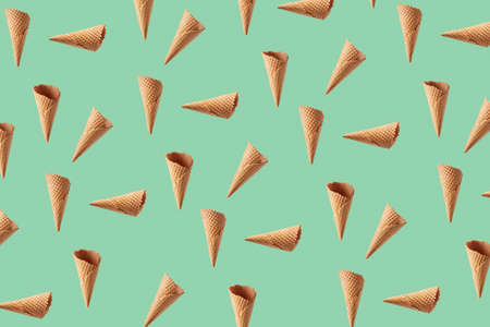 Flying pattern from crispy waffle cones for ice cream or gelato.