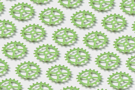 Pattern from floating paper clockworks on a white background with shadows.の写真素材