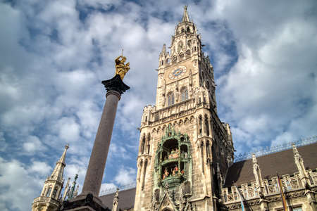 Marian column and The New Town Hall on the Marienplatz Munich, Germany.の写真素材