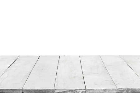 Empty wooden boards or tabletop isolated on white. Template and mockup for display or montage of...