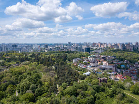 Aerial view of big garden and buildingsの写真素材