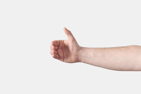 Man hand grip isolated on whiteの写真素材