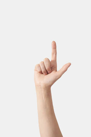 Finger alphabet, female hand inner palm.の写真素材