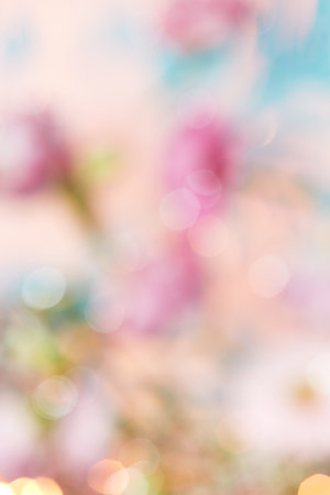 Abstract blurred floral background with spring and Mothers Day concept. Creative bokeh in pastel colors.の写真素材