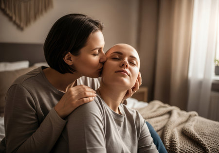 Tender moment in a serene bedroomの素材