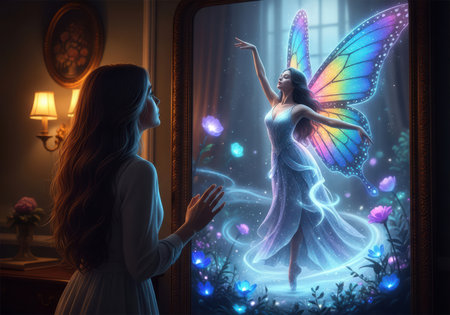 Enchanting fairy reflection in mirrorの素材