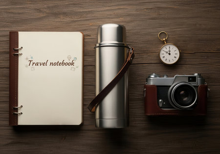 Vintage Travel-Themed Flat Layの素材