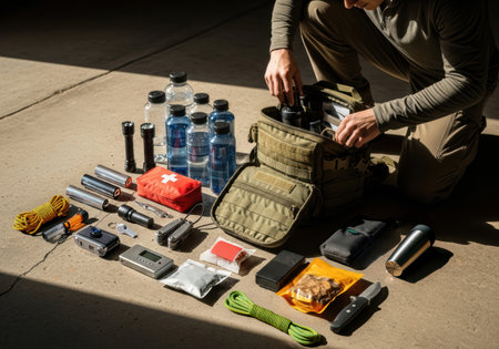 Organizing Survival Gear on Concrete Floorの素材