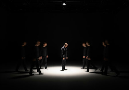 Solitary figure in dramatic spotlightの素材