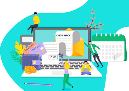 Tiny people recieve credit report, people analysis, can be used for landing page.