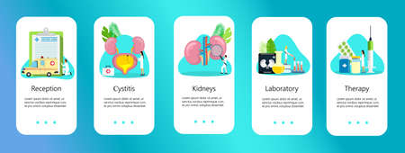 cystitis concept vector set for app. Pyelonephritis and kidney stones illustrations are shown for web.のイラスト素材