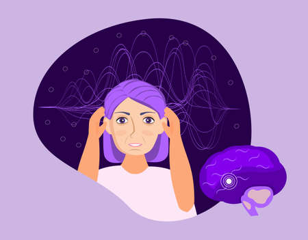 Epilepsy woman, neurology health care. Migraine, terrible headache concept vector.のイラスト素材