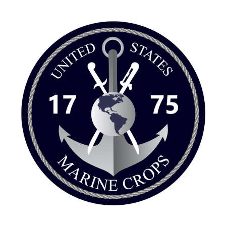 United States Marine Corps Happy Birthday 1775. National military event is organised in 10th November. Emblem with anchor, flag, ropes, stars on the blue background for banner, web, flyer.のイラスト素材