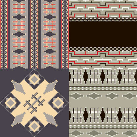 Native american tradition geometric ornament of indians is shown on brown background. Colorful pattern vector for banner, poster, flyer.の写真素材