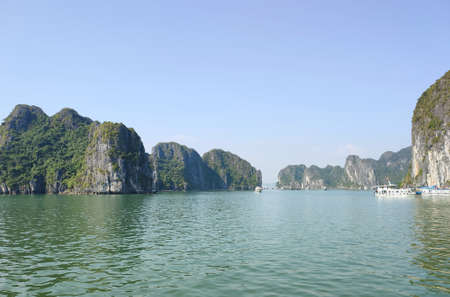 Picturesque view of UNESCO Ha Long bay. Tourist boats are floatingのeditorial素材