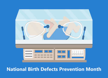 National Birth Defects Prevention Month is celebratedin January in USA. Neurology concept vector. Reanimation equipment for nursing premature newborns.のイラスト素材