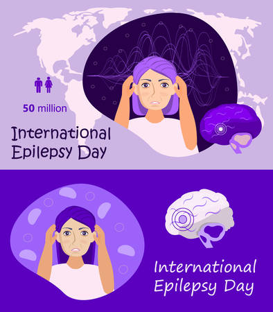International Epilepsy Day is special event on the second Monday of February. Epileptic, neurology health care. Migraine, terrible headache concept vector. The impulses in the brain.のイラスト素材