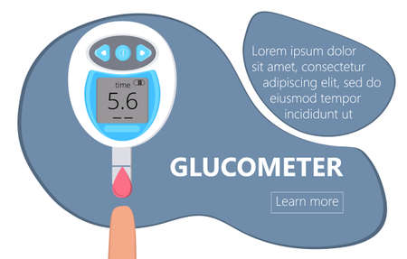 Glucometer for measuring sugar level of diabetics. Blood glucose testing meter, tiny doctors. Type 2 diabetes and insulin production concept vectorのイラスト素材