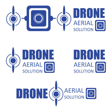Drone icon vector for service company. Logos templates of flying drone with photo camera. Quadrocopter make photography.の写真素材