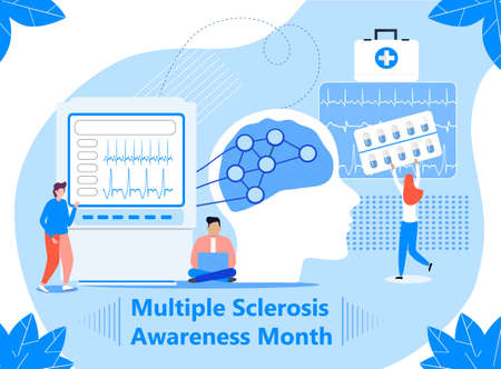 Multiple sclerosis awareness month event in March. Anatomical science of brain and senses diseases for website.のイラスト素材